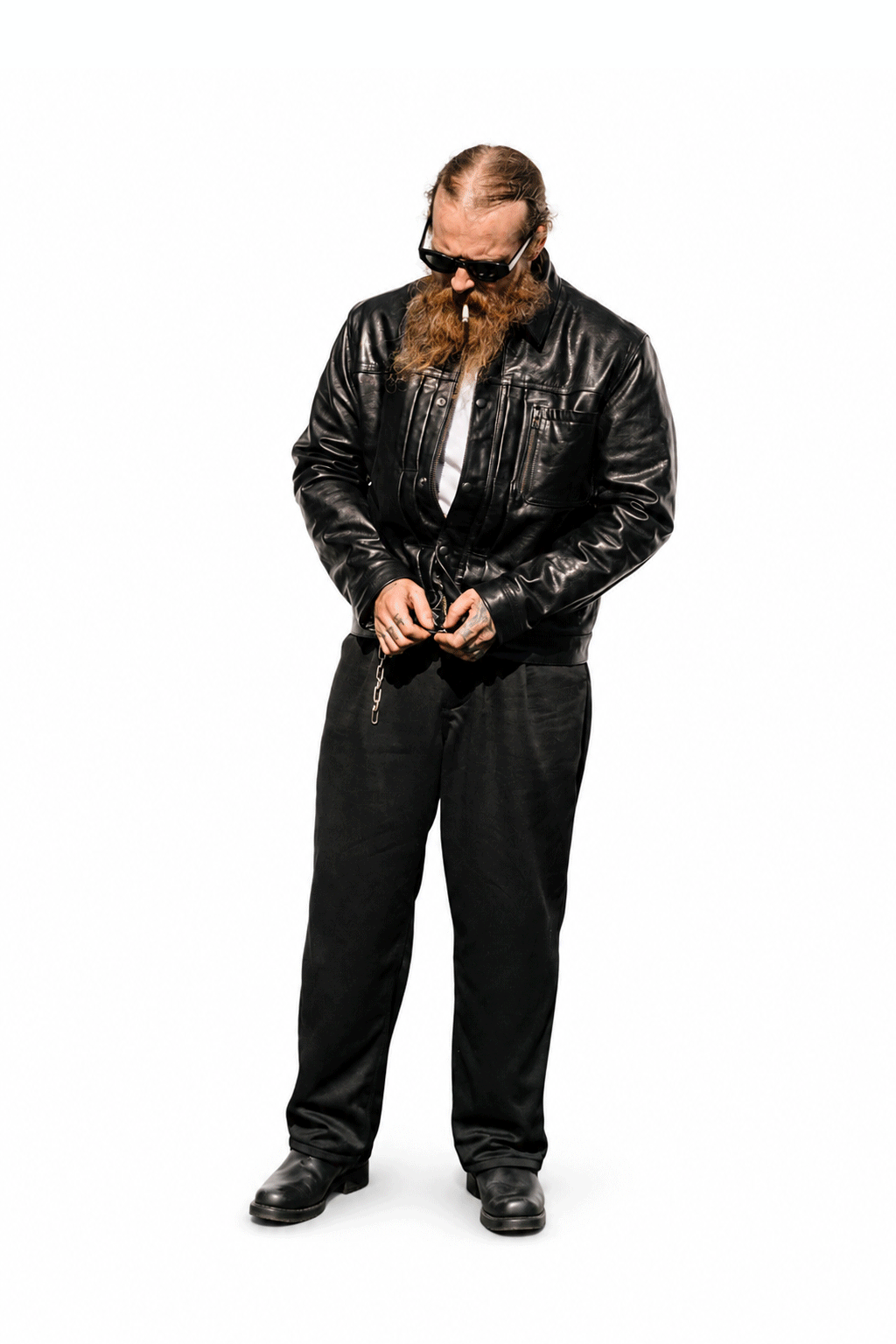 001.LEATHER.JACKET in black — 360 degree view of the cowhide motorcycle jacket