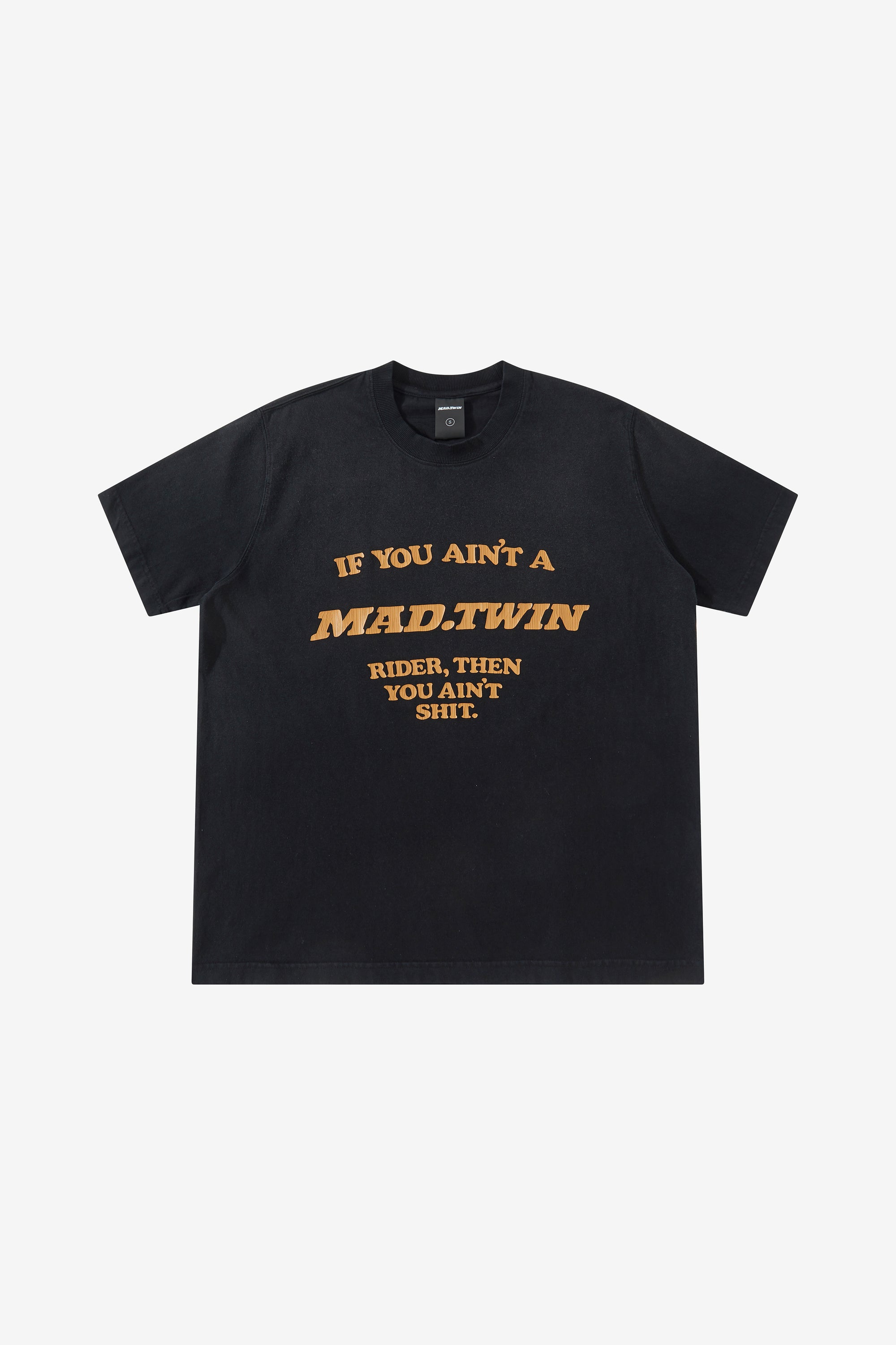YOU.AIN'T.TEE with a deep vintage wash softening the black