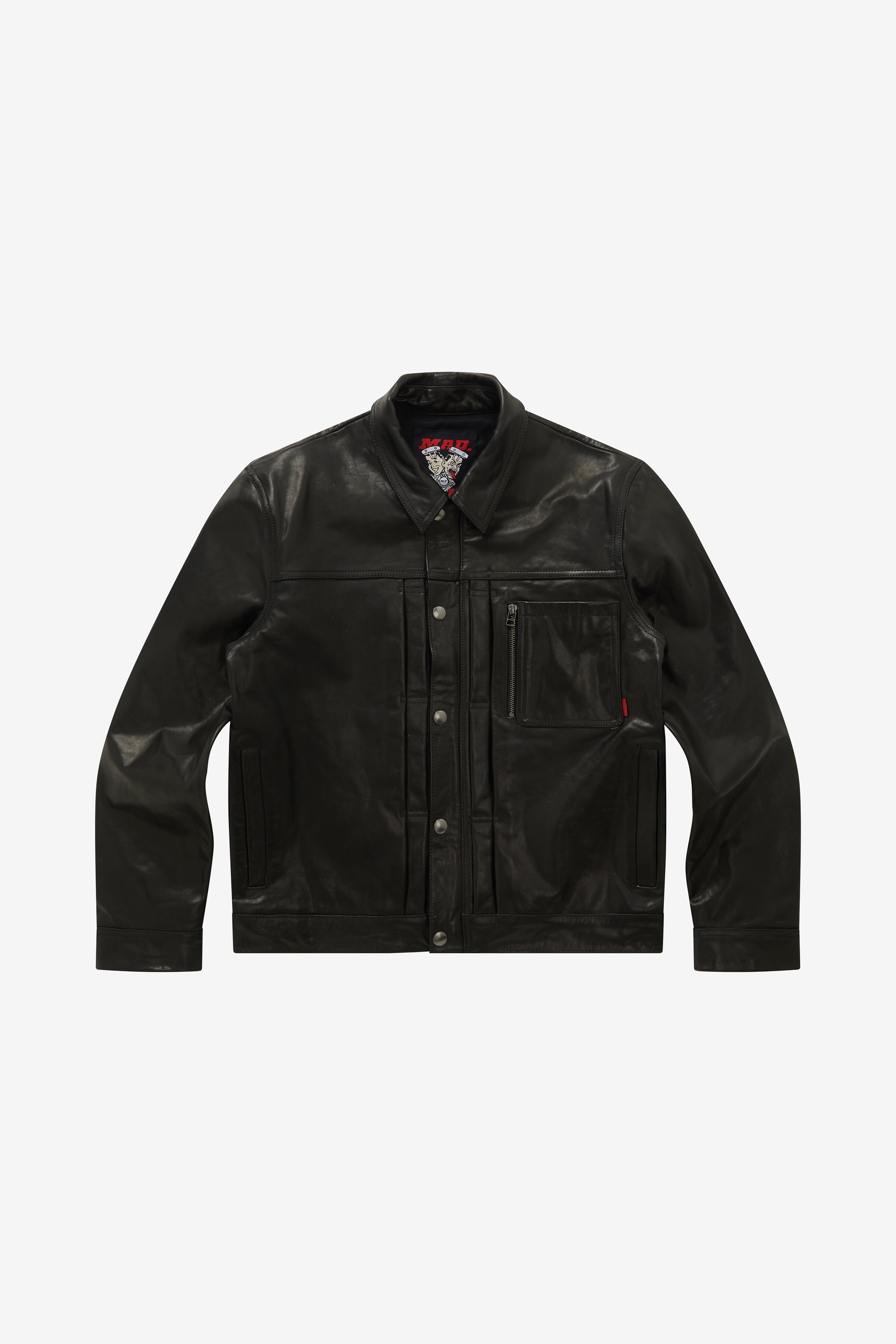 001.LEATHER.JACKET in genuine cowhide leather, cropped Type-2 trucker cut
