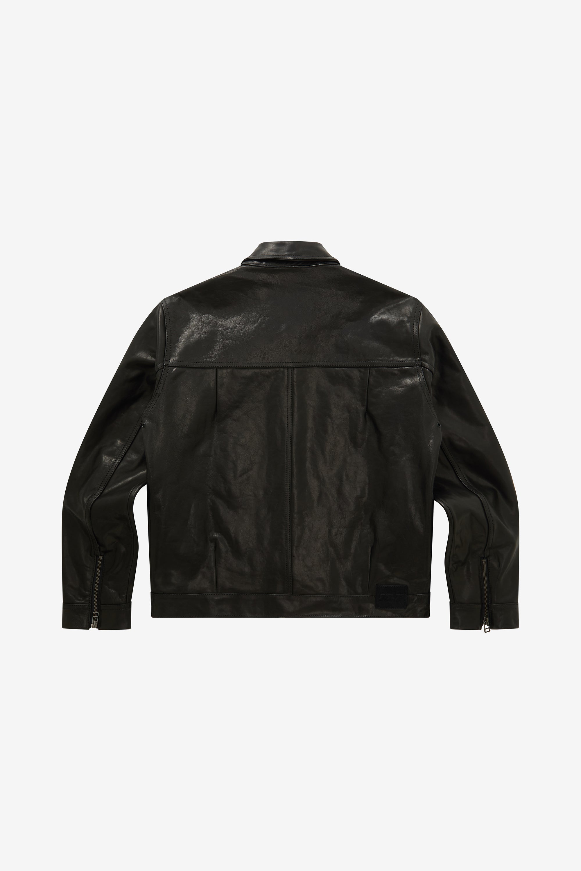 Vertical zip chest pocket on the 001.LEATHER.JACKET for secure access while riding